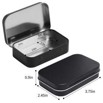 Металлический мини пенал (жестяной бокс, коробка, органайзер). Размер 95 х 62 х 20 мм. Цвет - черный